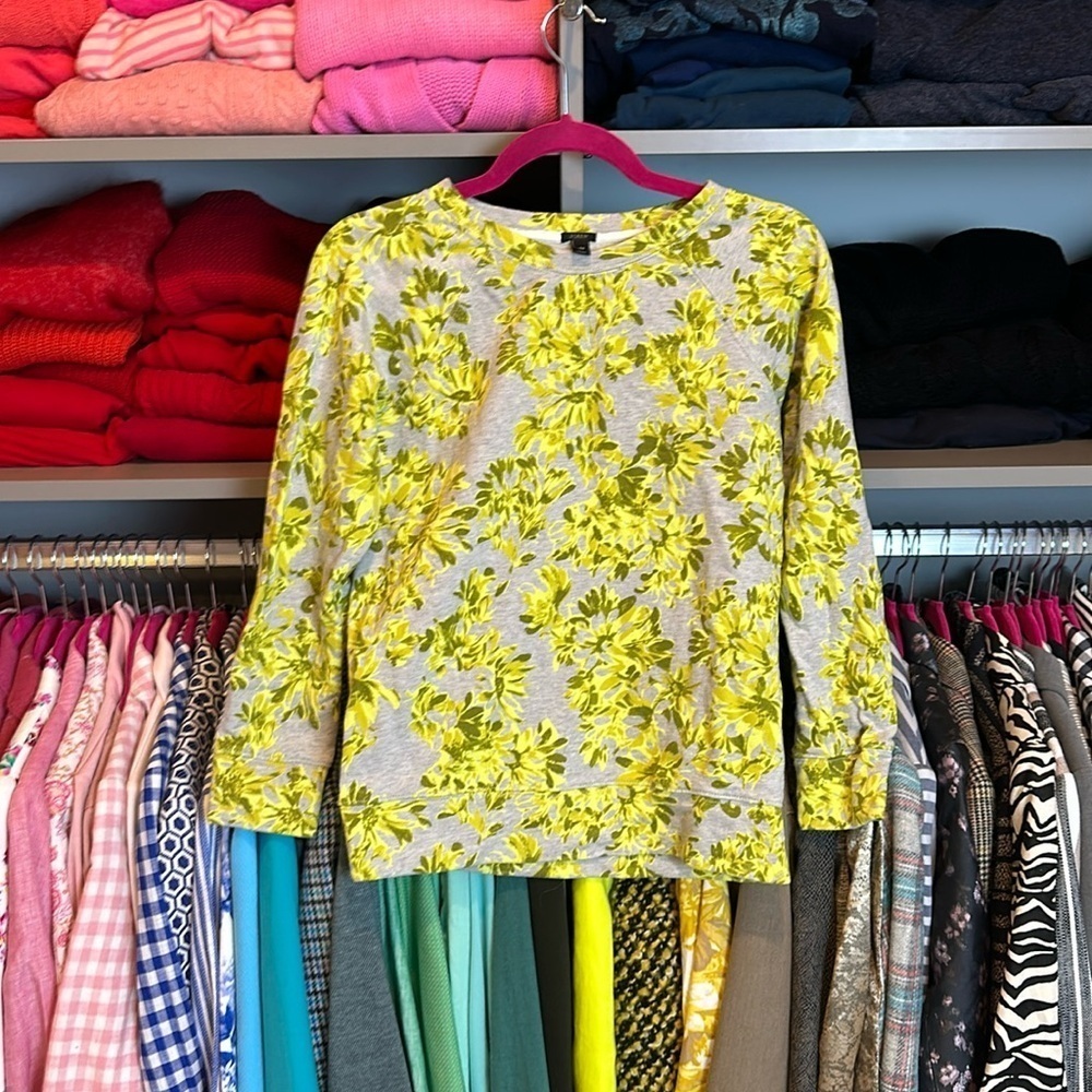 J Crew gray with yellow flowers long sleeve sweatshirt size XS